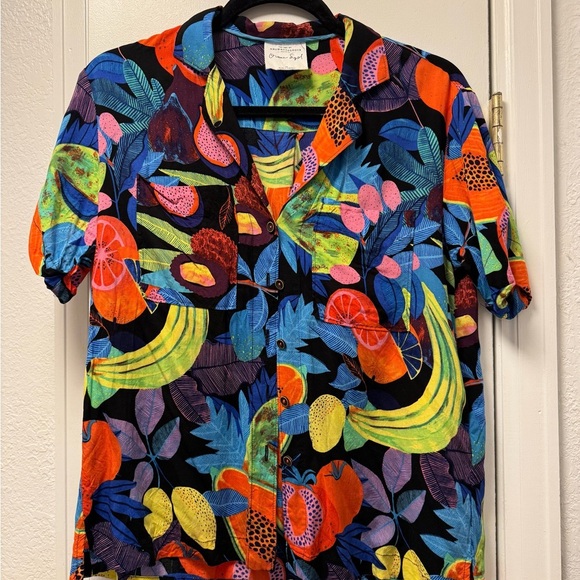 Anthropologie Orane Sigal Bonanza Surf Tropical Fruit Button Down Top XS - Picture 2 of 5